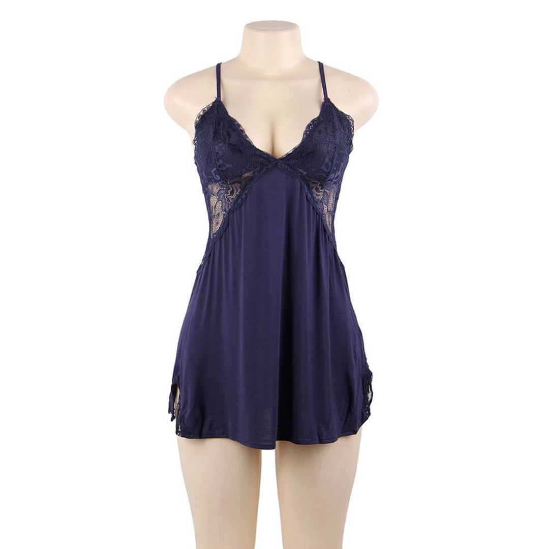 sensual lingerie nuisette Linda dentelle confort marine mannequin face