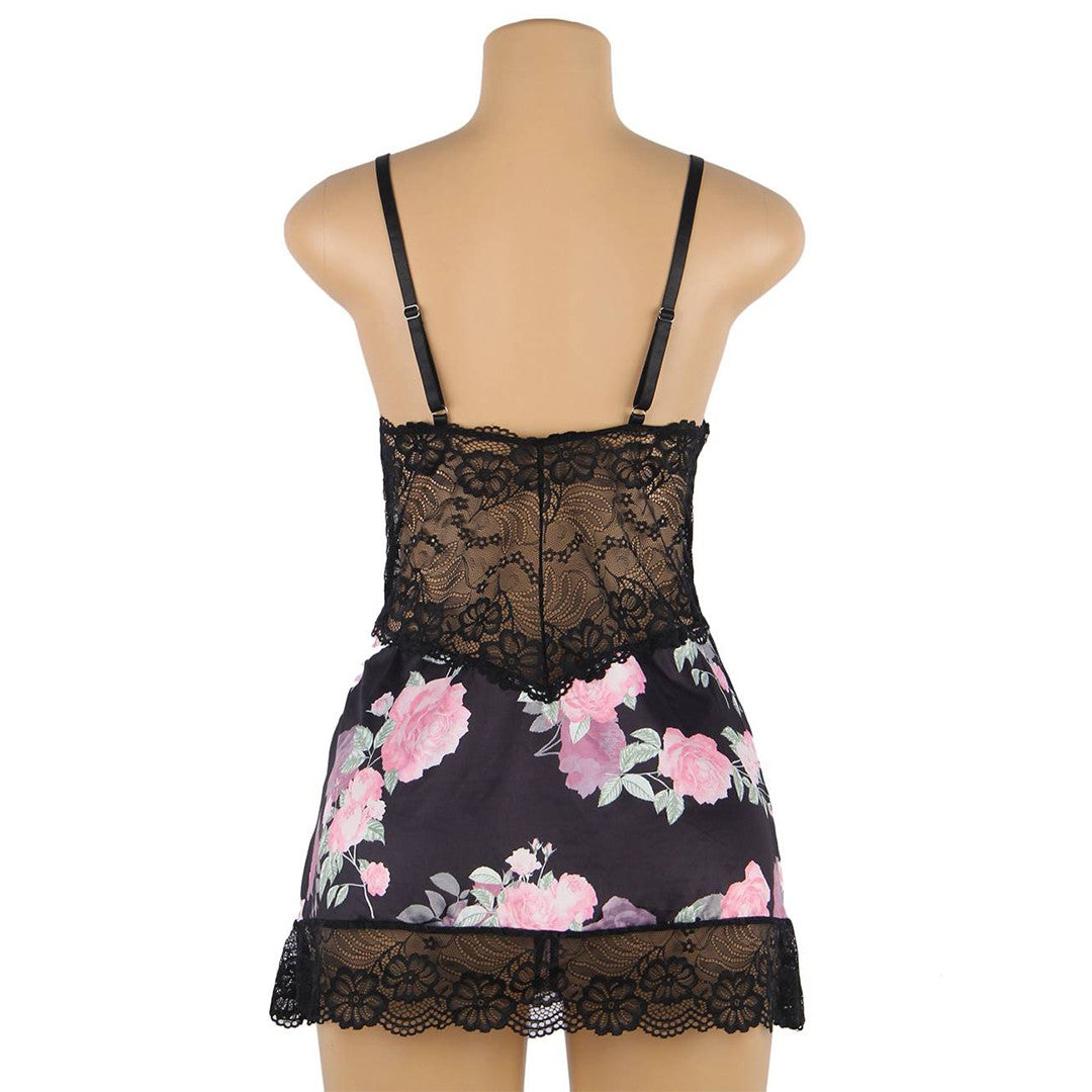 Nuisette fleurie en satin Maggy - Sensual Lingerie