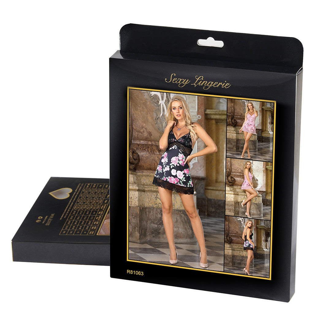 Nuisette fleurie en satin Maggy - Sensual Lingerie