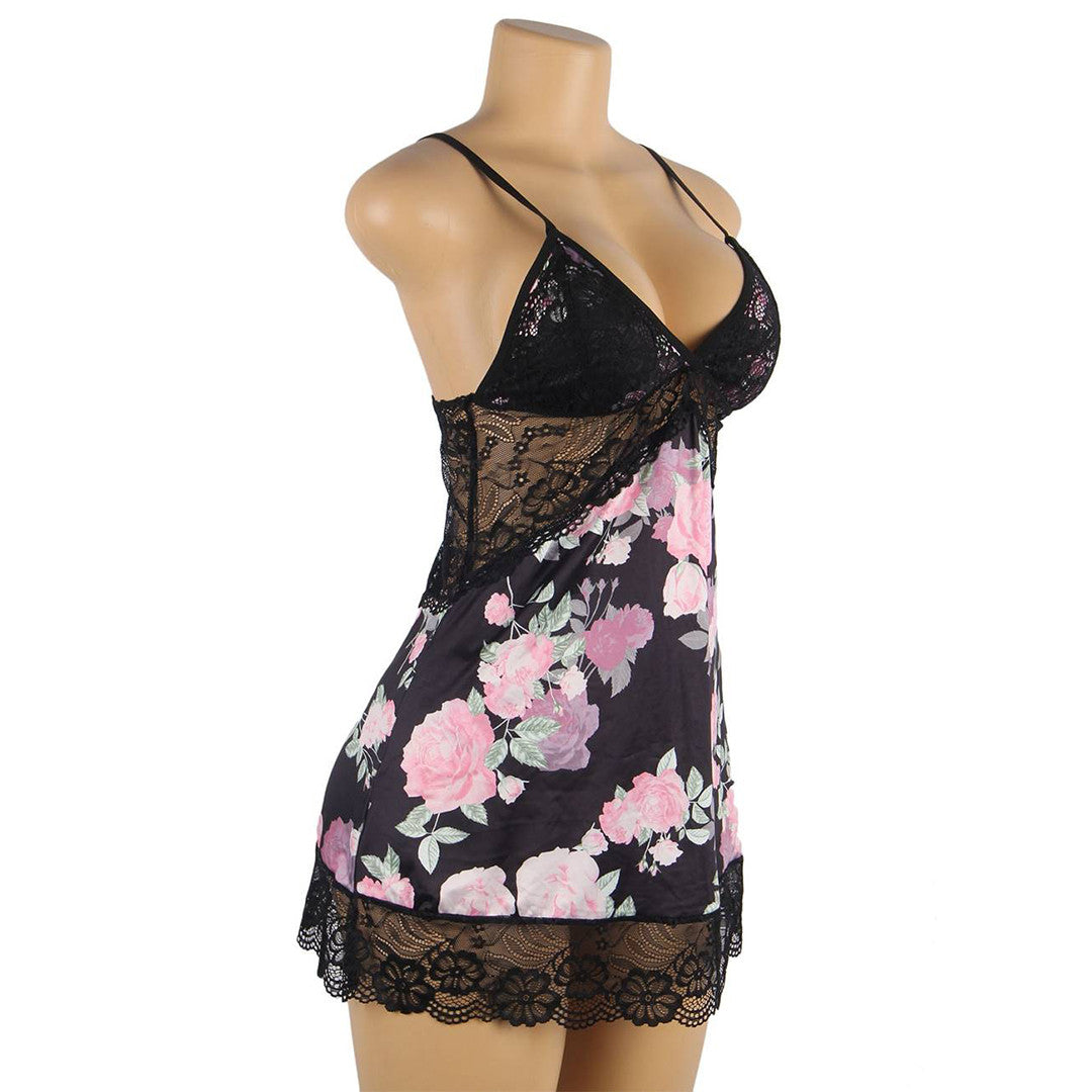 Nuisette fleurie en satin Maggy - Sensual Lingerie