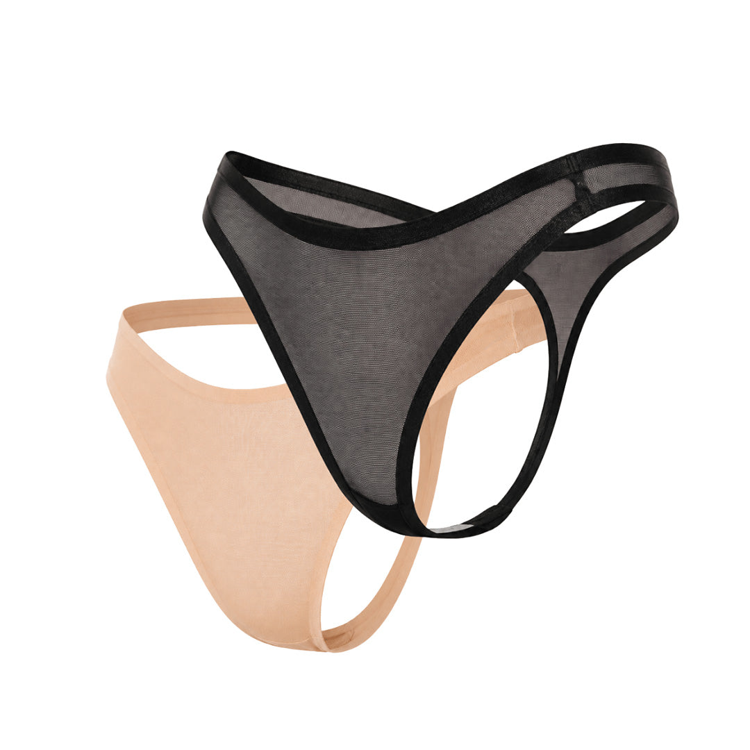 Lot de 2 strings invisibles en résille transparente noir et nude