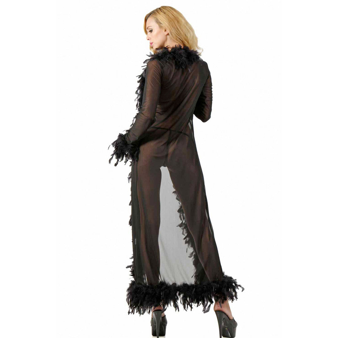 Manteau Long Plume et Voile Mistress Noir