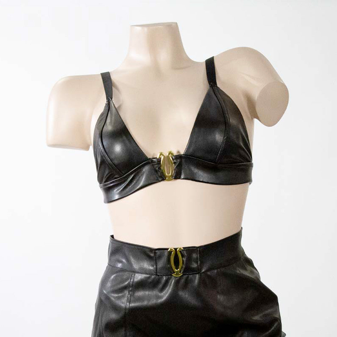 Top Simili Cuir Bijou Or Satellite