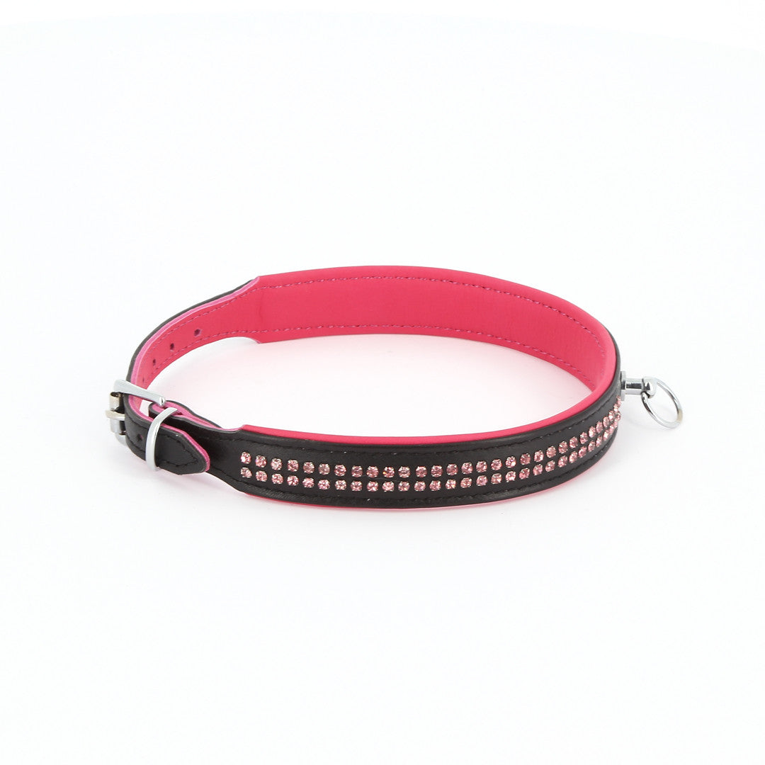 Collier Cuir 2 rangées strass rouge