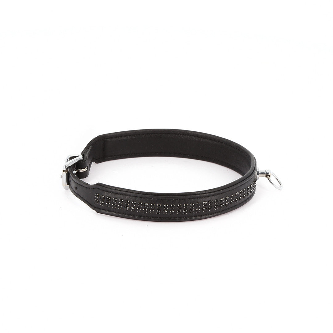 Collier Cuir 2 rangées strass noir