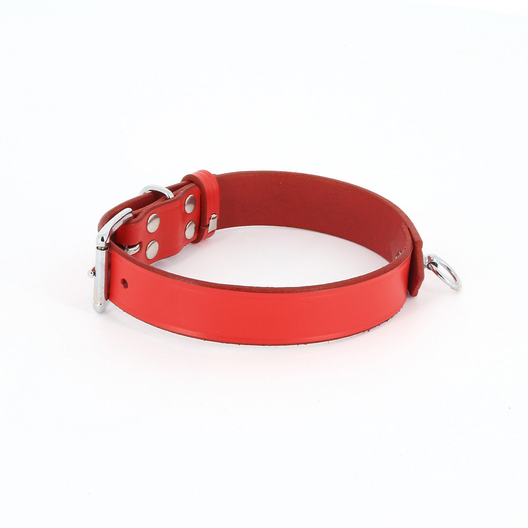 Collier Cuir Anneau Rouge