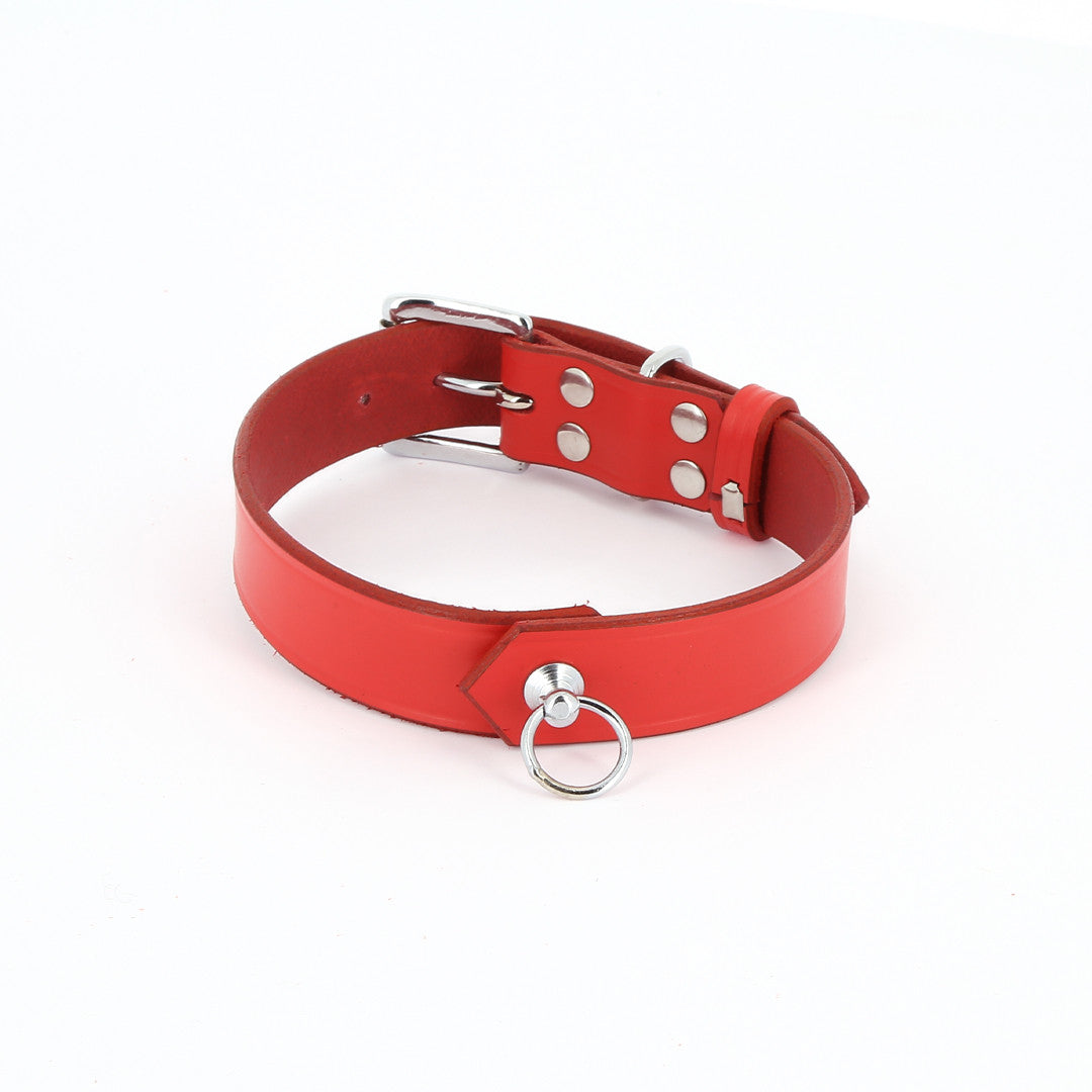 Collier Cuir Anneau Rouge