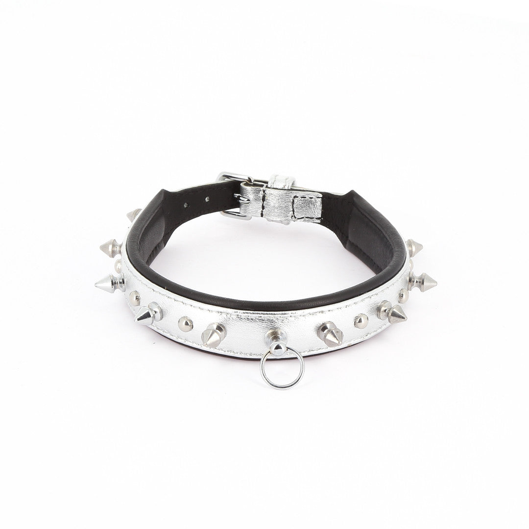 Collier Cuir Piques et Rivets Argent