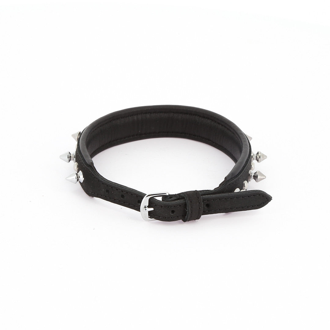 Collier Cuir Piques et Rivets Noir
