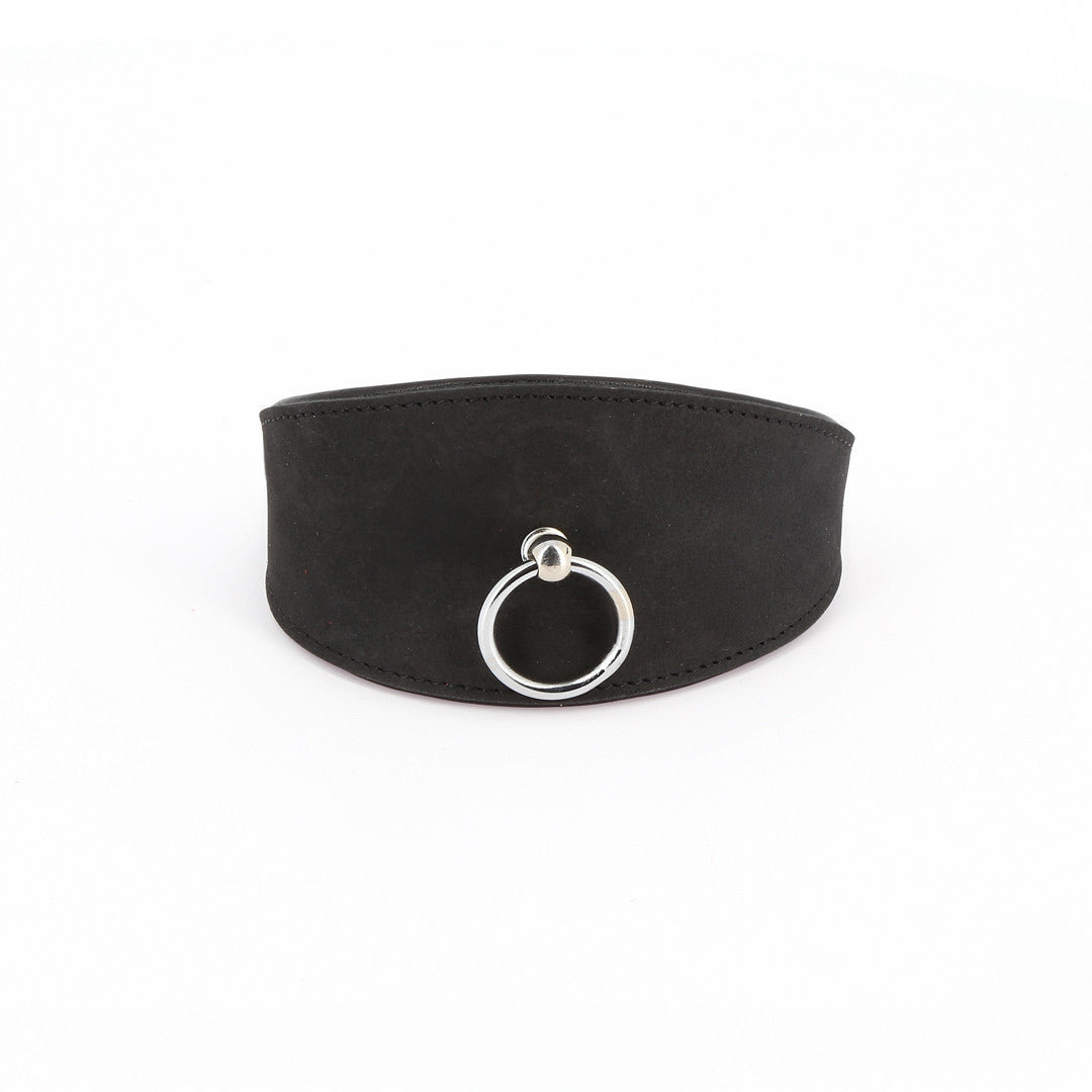 Collier Cuir Large Anneau Noir