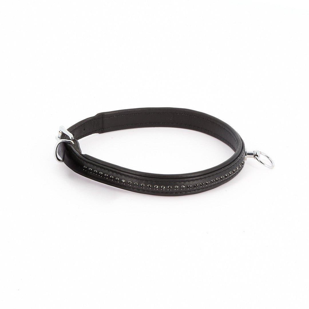 Collier Cuir Rangée Strass Noir