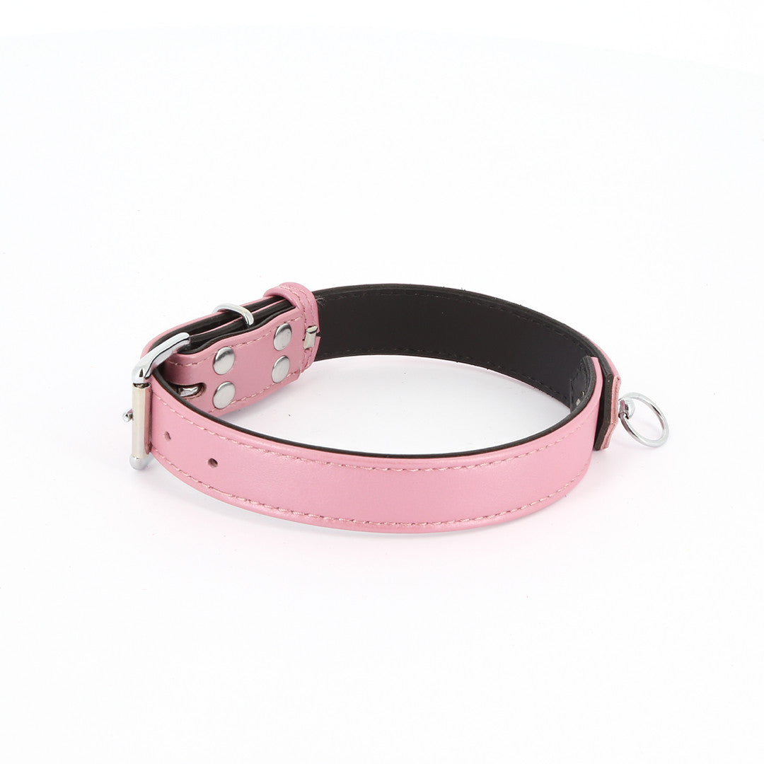 Collier Cuir Anneau Rose