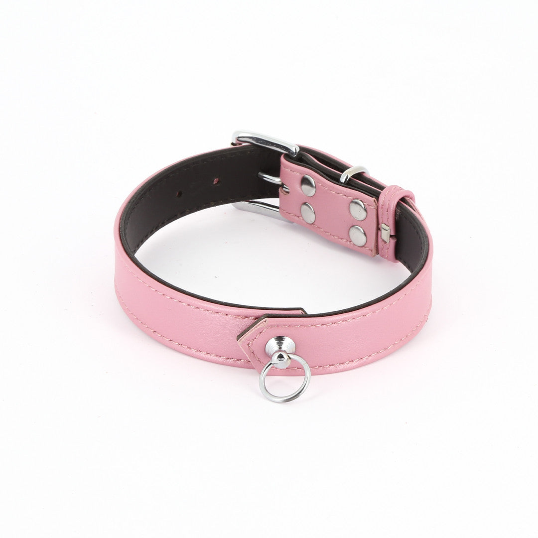 Collier Cuir Anneau Rose