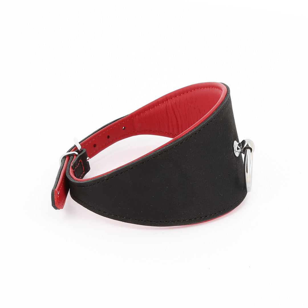 Collier Cuir Large Anneau Noir/Rouge