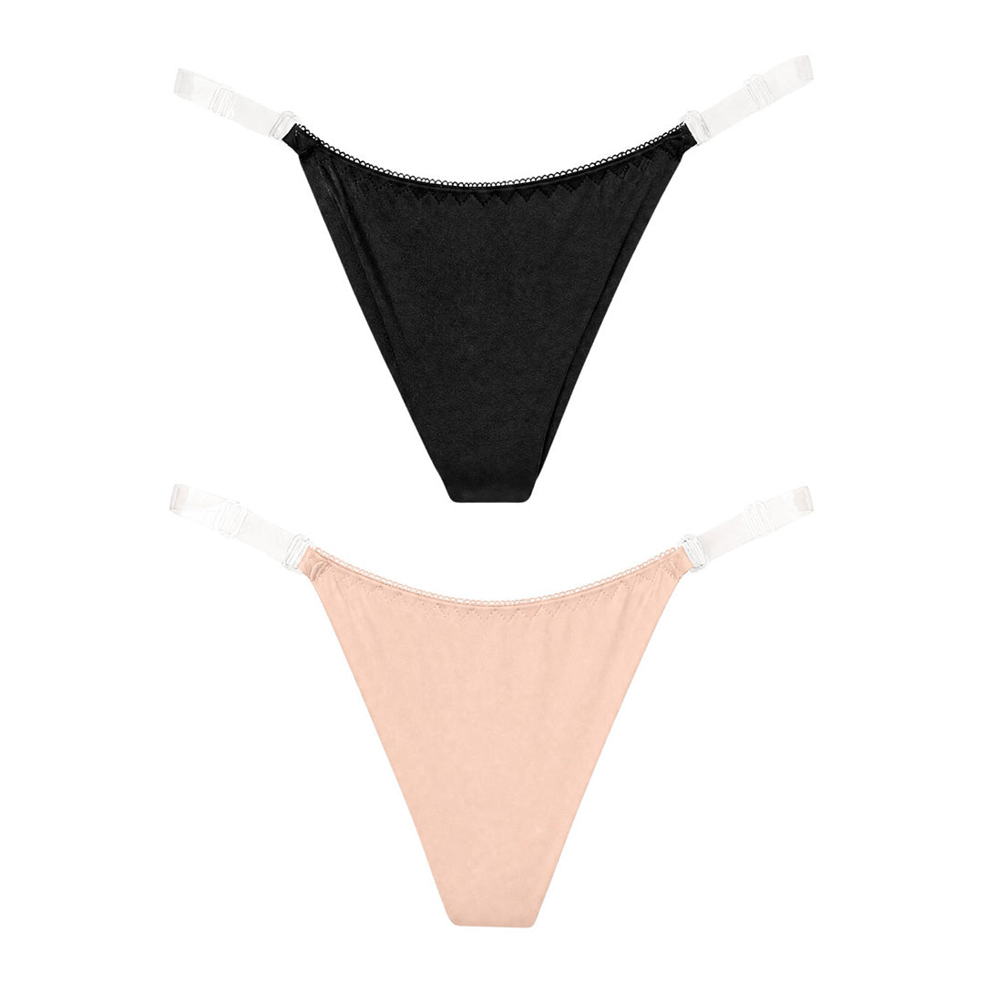 Lot de 2 strings invisibles sans coutures noir et nude