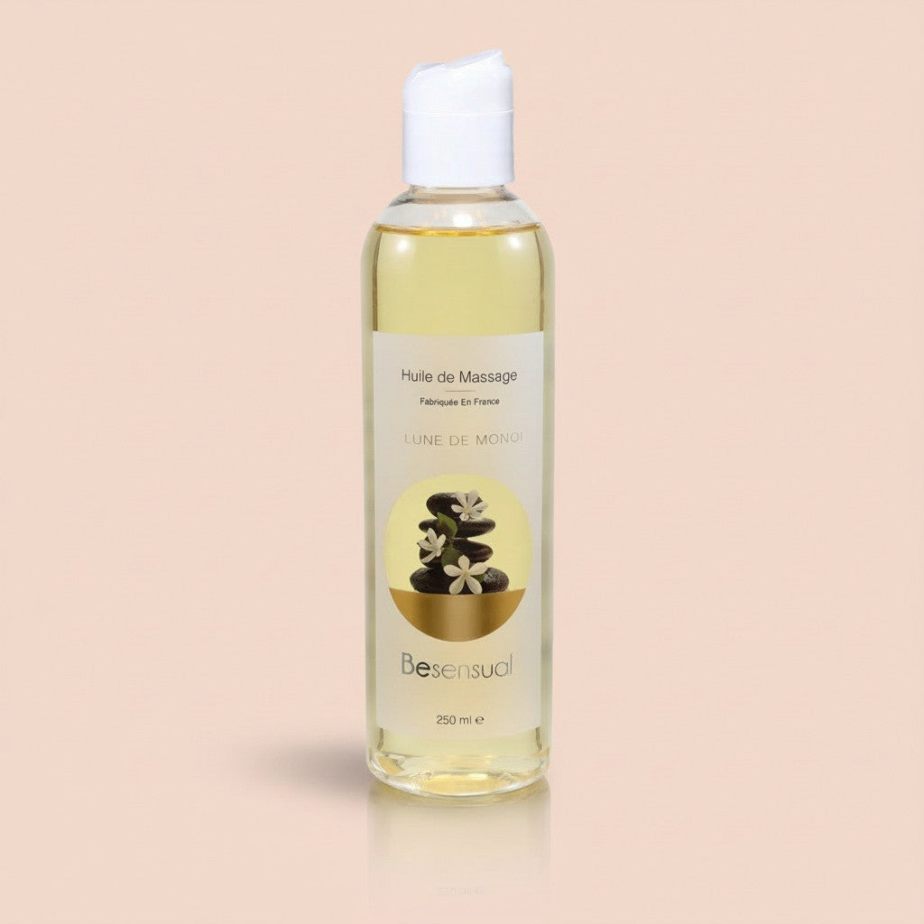 Be Sensual Cosmétiques Huile de Massage Sèche Monoï Flacon Ouvert Vue de Face - Monoi - 2