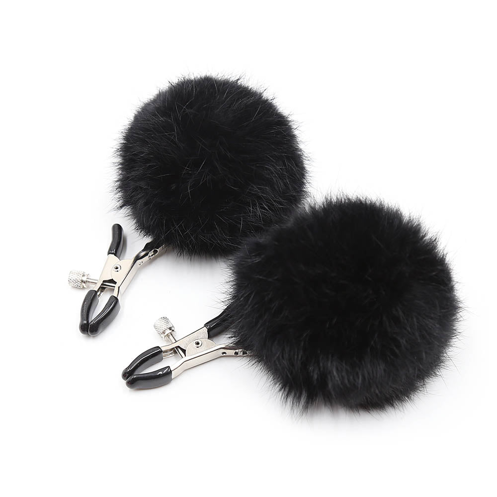 Be Bondage Pince Tétons Boule Fourrure Noire Vue de Haut