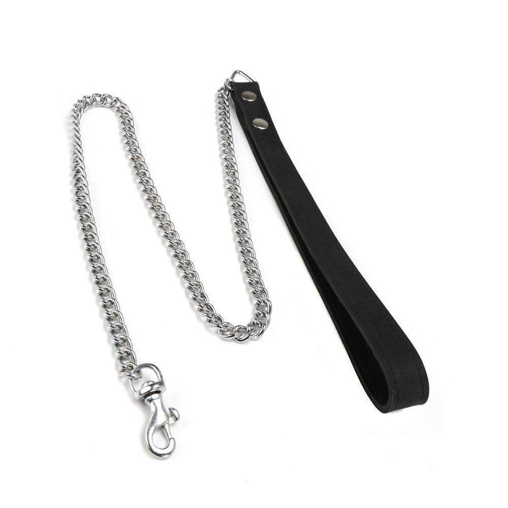 Laisse Cuir & Métal Noir