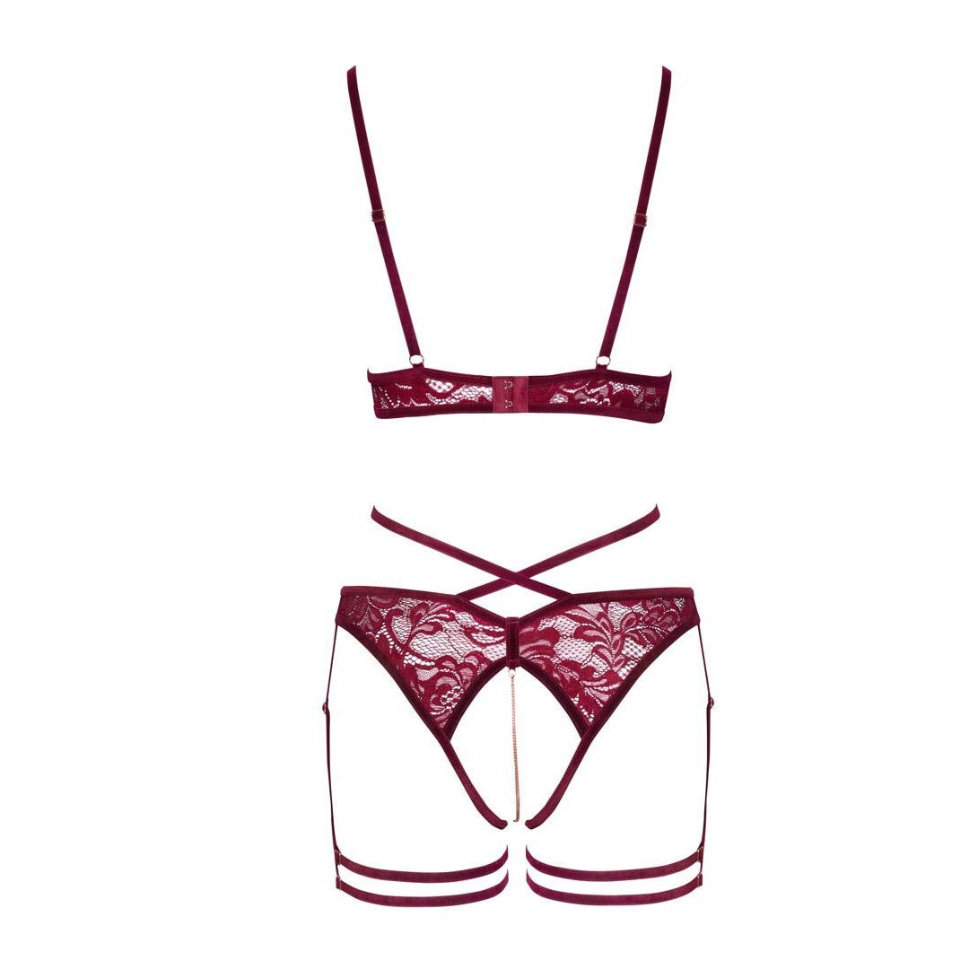 Ensemble Bordeaux avec Chaînes et Porte-Jarretelles