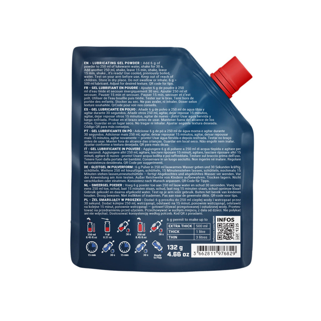 Vue de dos du sachet FF Powder Fuck & Fist avec mode de préparation et tableau de dosage