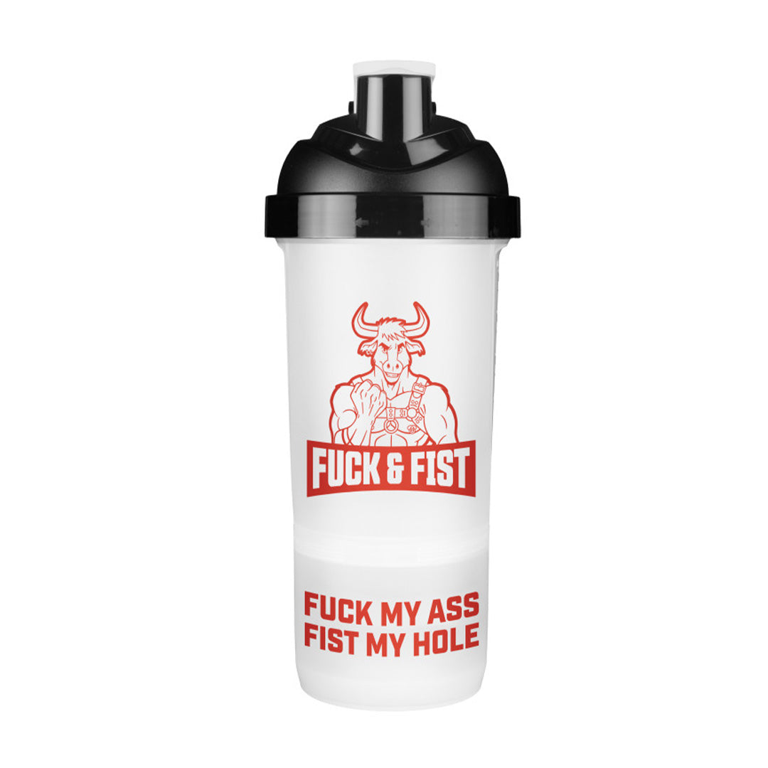 Shaker à fist Fuck & Fist 600 ml transparent, bouchon noir et logo rouge