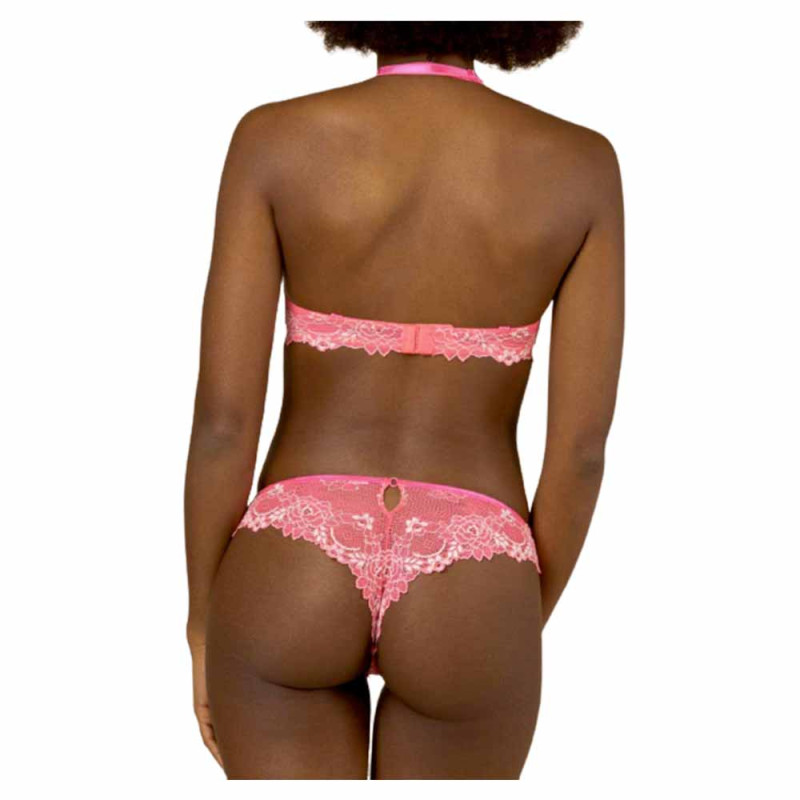 Soutien-Gorge Dahalia Valège Décolleté Push Up Dentelle Bretelles Modulables Rose Fluo Vue de Dos