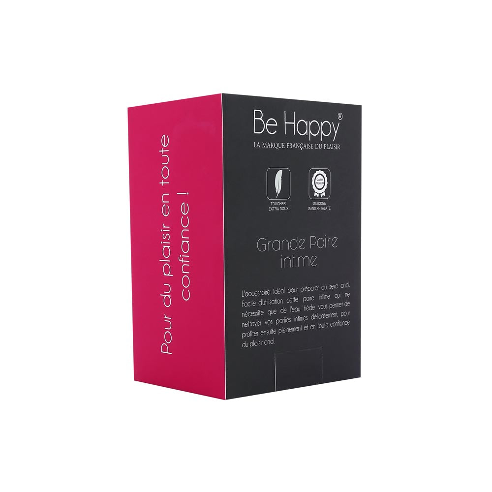Be Happy Grande Poire Anale Hygiene Silicone Noir Embout Fin Packaging Vue de Dos Côté