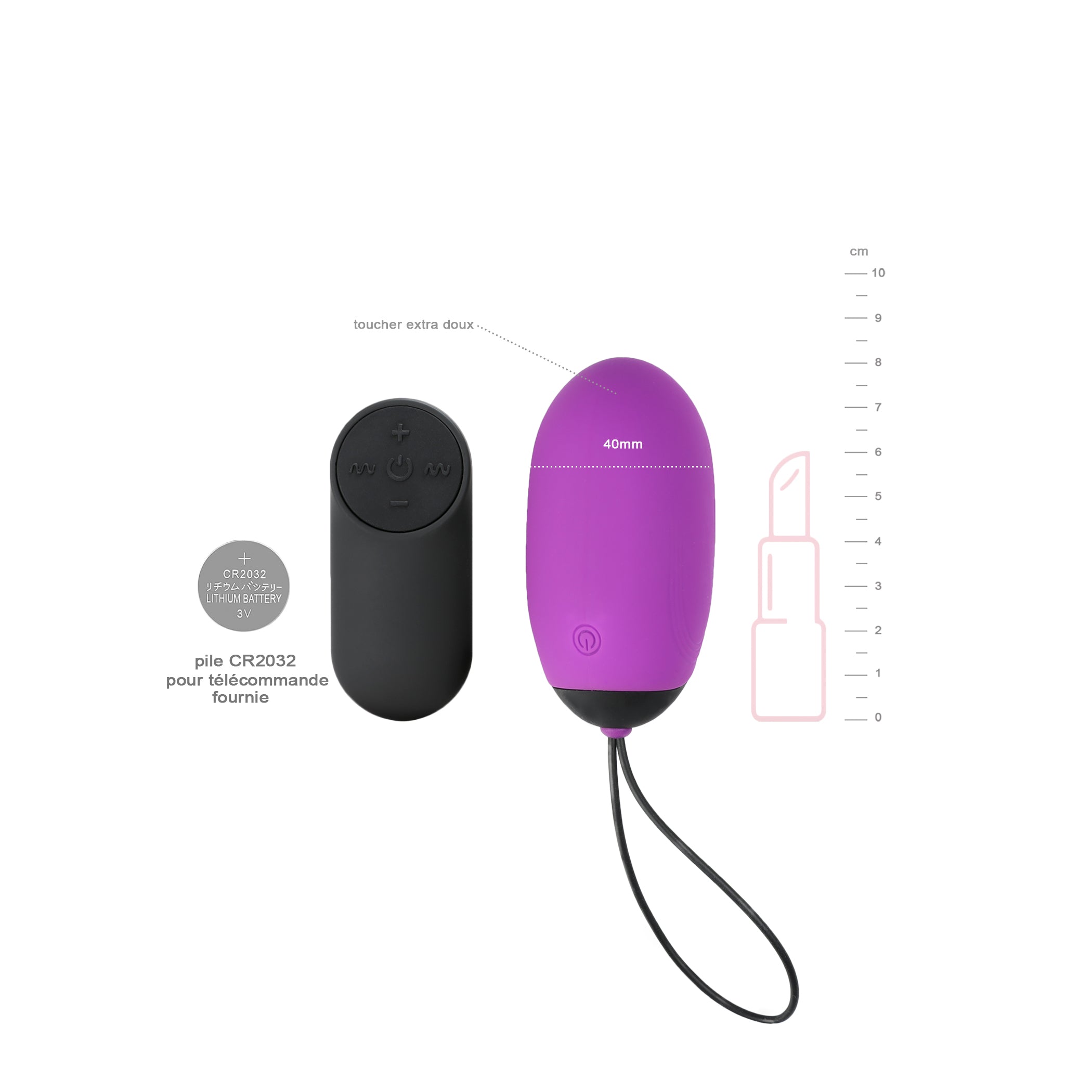 oeuf vibrant violet et telecommande sans fil dimensions