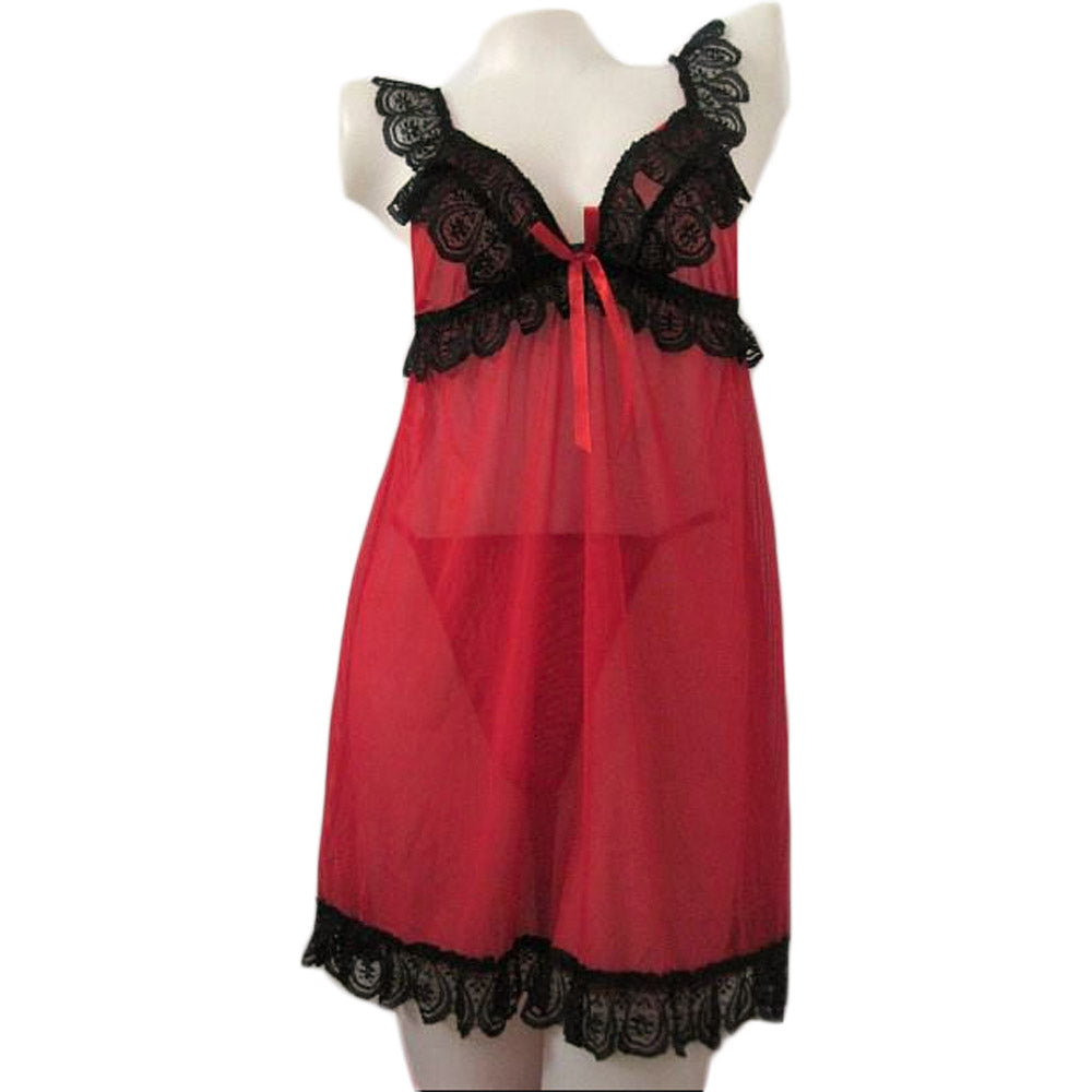 Nuisette Crazy Bicolore et String version Rouge et Noir