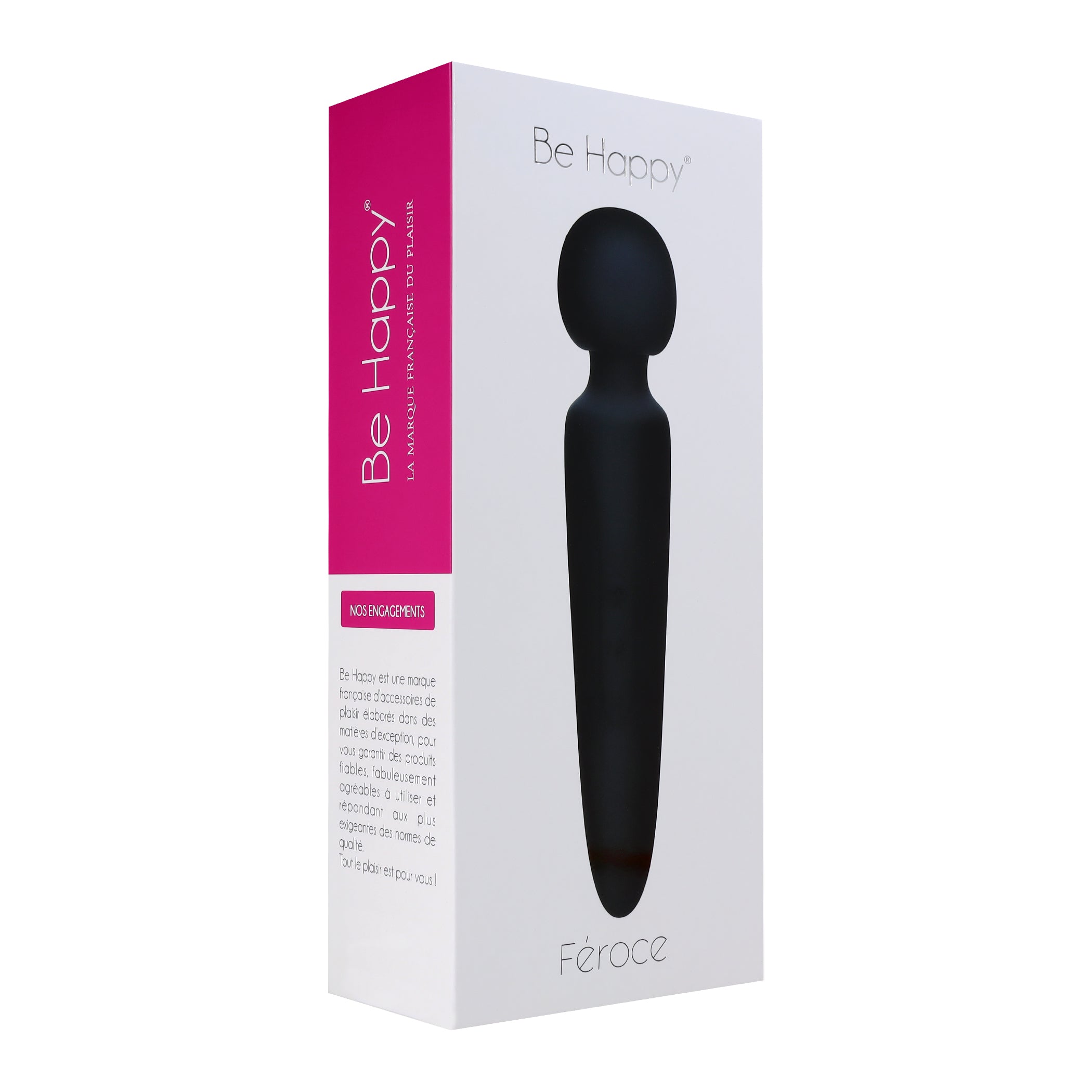 boite du vibromasseur wand feroce noir avec visuel du produit