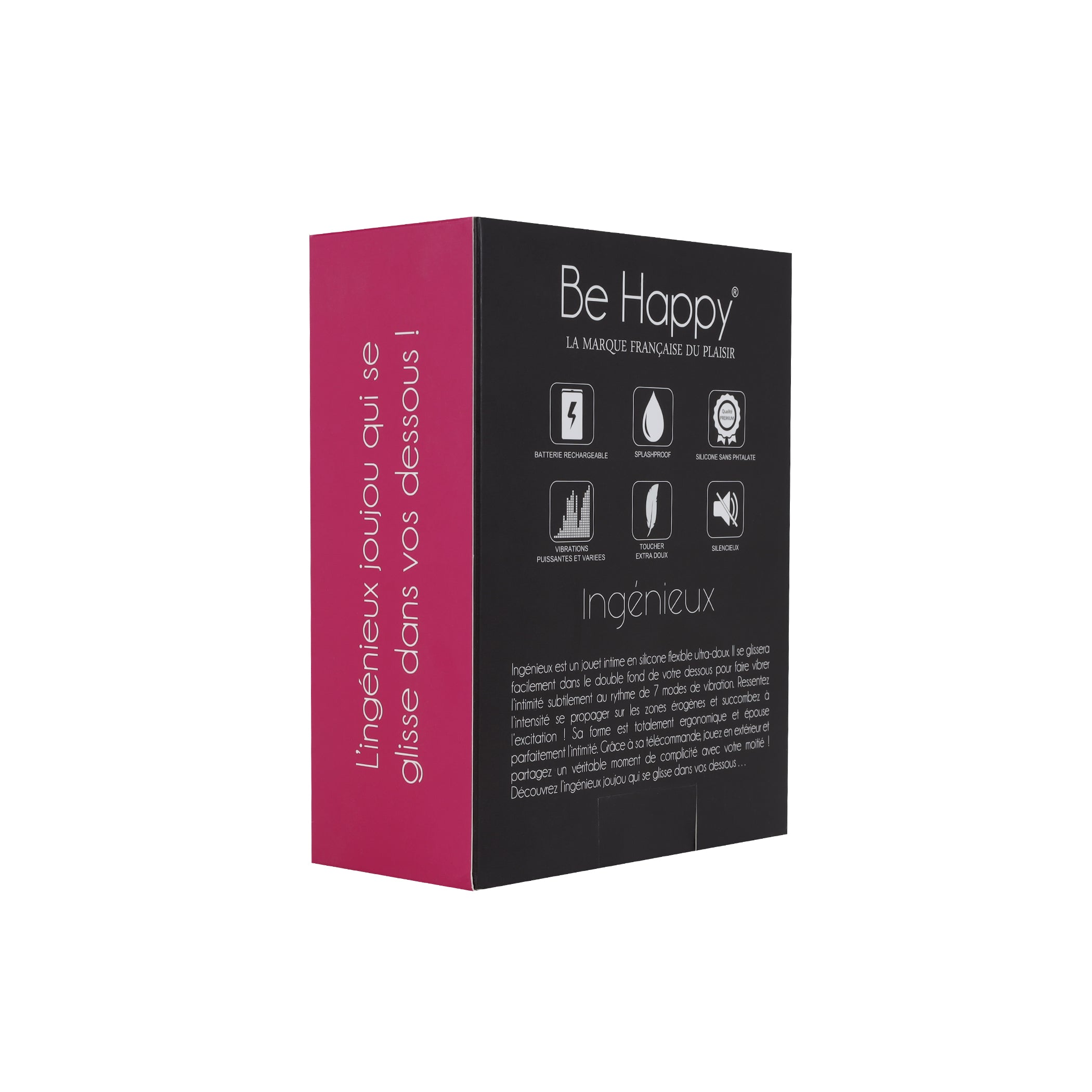 Be Happy Ingénieux Stimulateur Clito Télécommandé Silicone Rose Packaging Vue de Dos