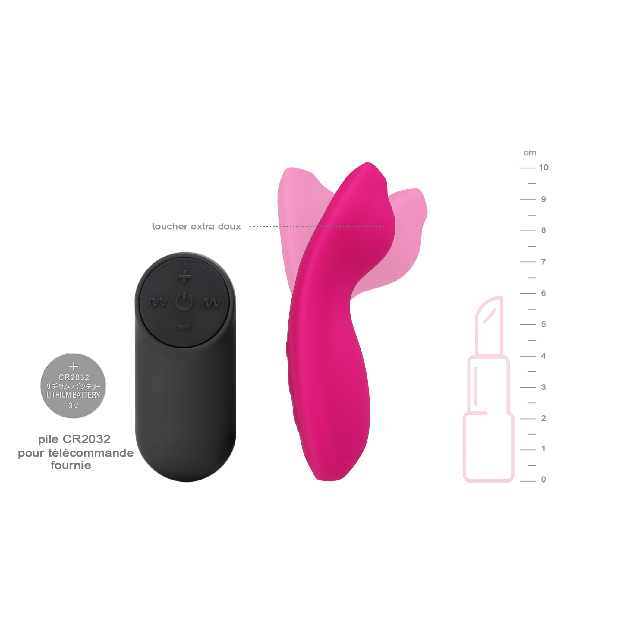 Be Happy Ingénieux Stimulateur Clito Télécommandé Silicone Rose Vue de Profil avec Mesures