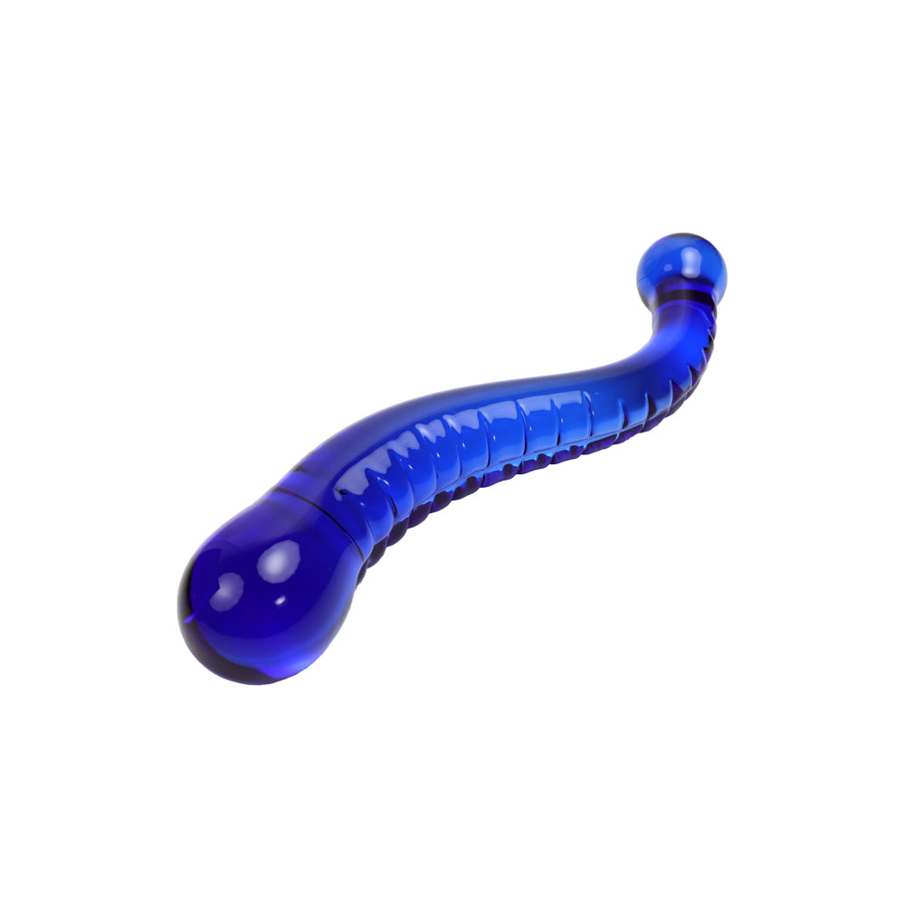 Be Bondage Gode Pyrex Incurvé Tentacule Unisexe Verre Bleu Vue Allongée Côté large