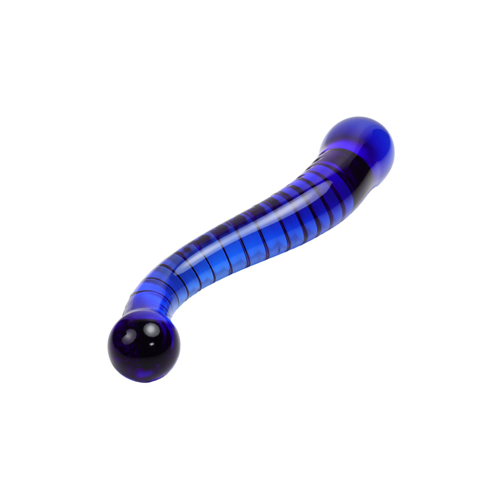 Be Bondage Gode Pyrex Incurvé Tentacule Unisexe Verre Bleu Vue Allongée Côté Fin