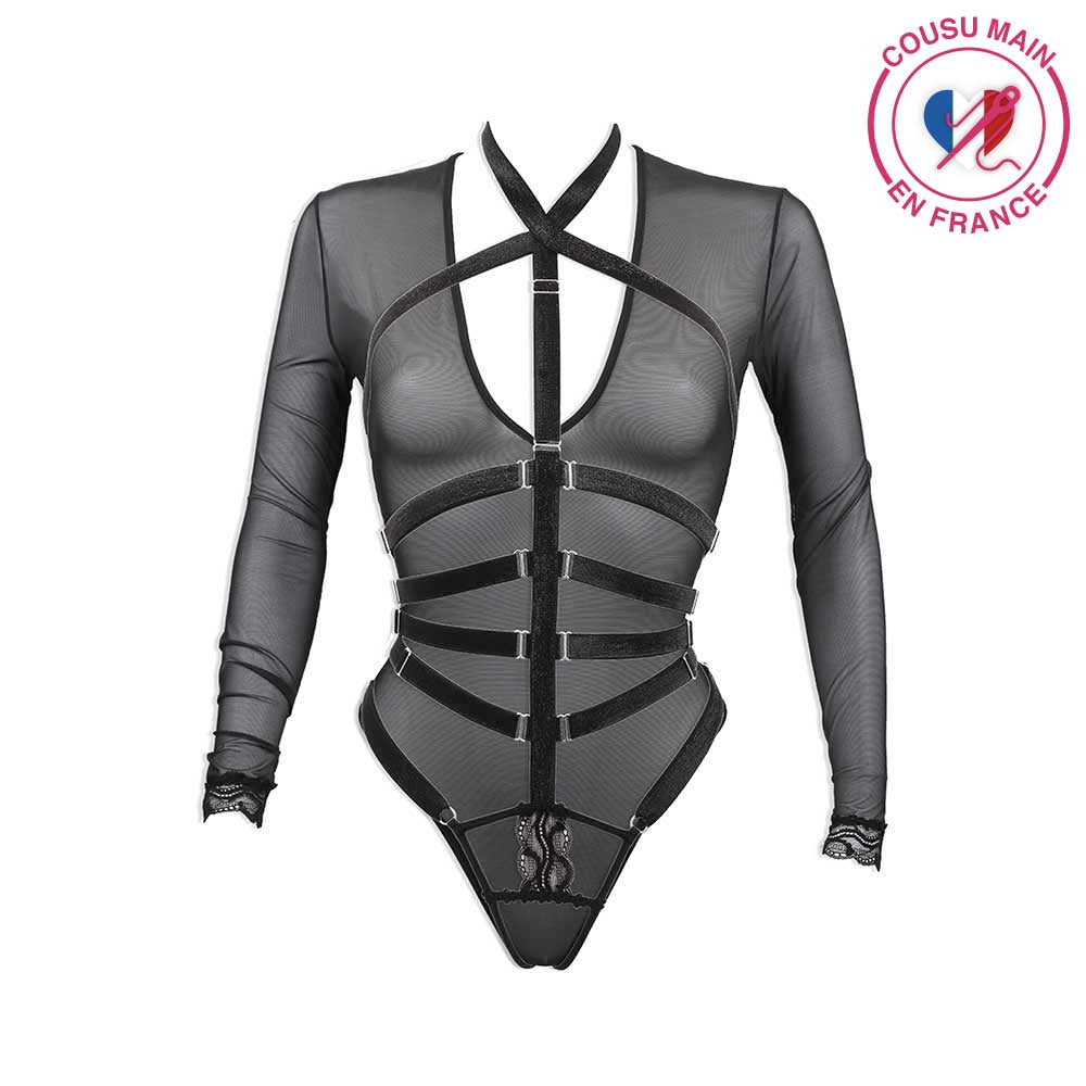 Body À Goutte en Tulle porté avec le body à harnais Jeux Interdits proposés par Luxxa