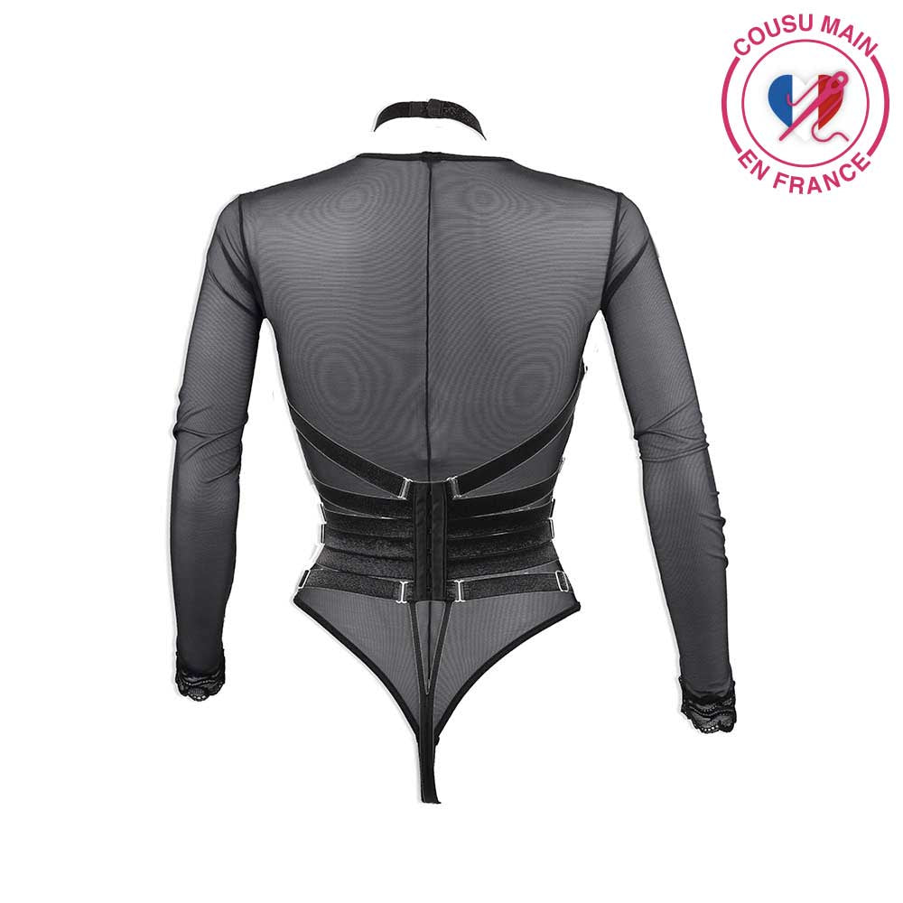 Body À Goutte en Tulle porté avec le body à harnais Jeux Interdits proposés par Luxxa