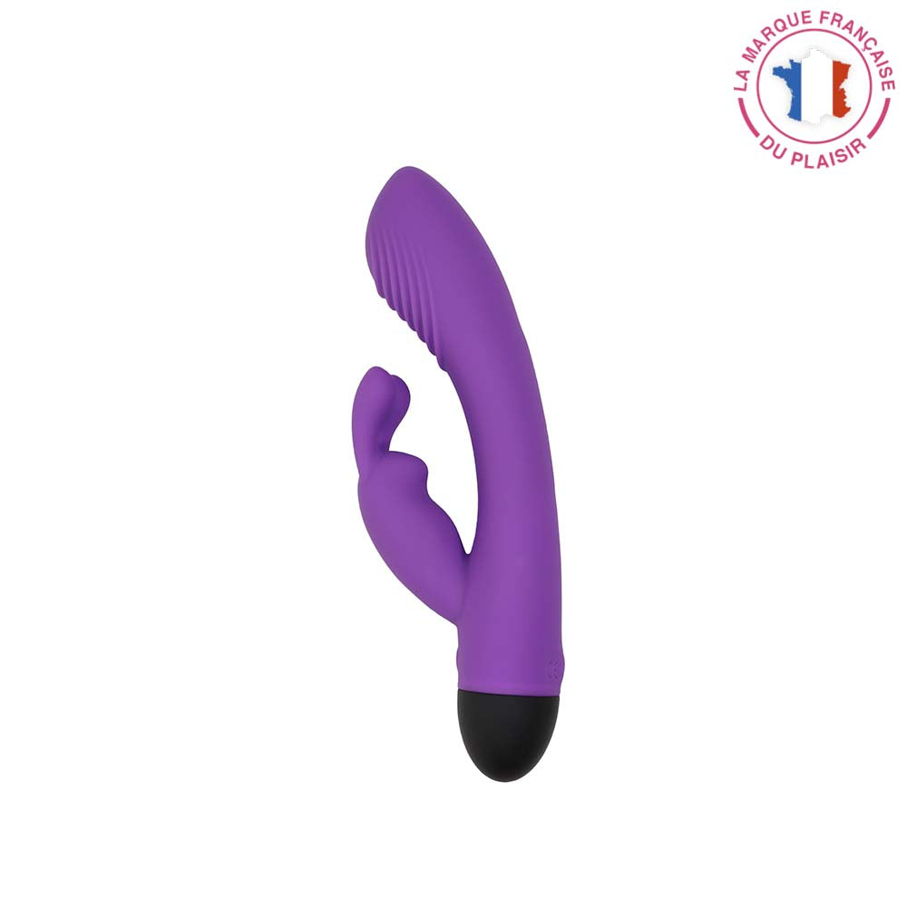rabbit cocasse be happy - double-stimulation- idéal pour débutante - violet en silicone- vue de profil