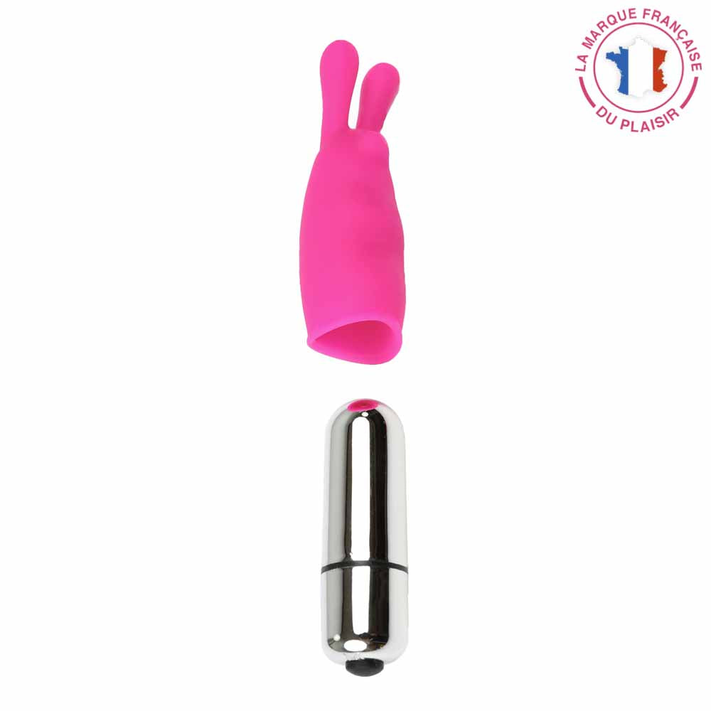 Be happy-stimulateur clitoridien de  poche en silicone rose avec bullet- vue avec bullet de face