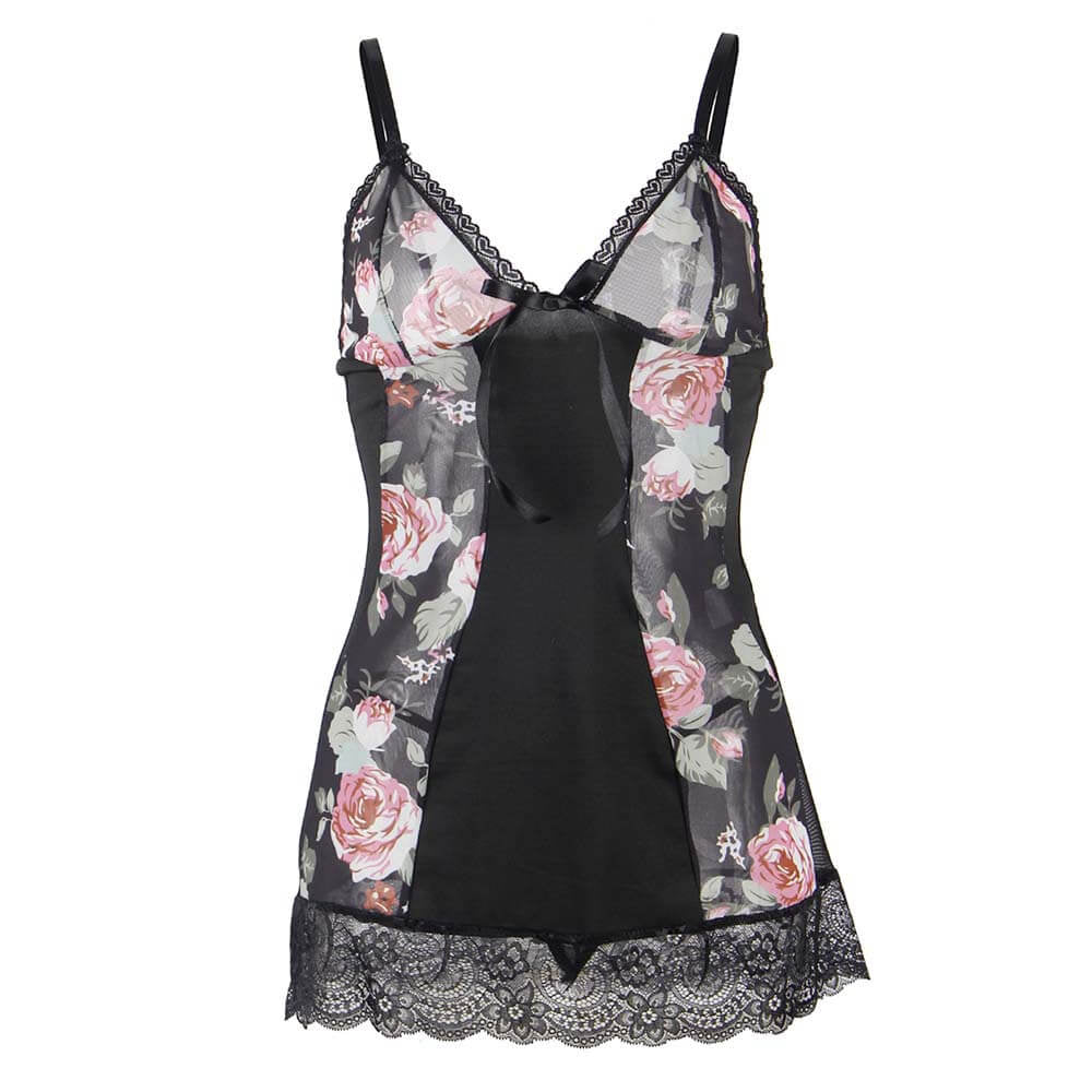 Sensual Lingerie ensemble nuisette string fleur dentelles voile ghost face