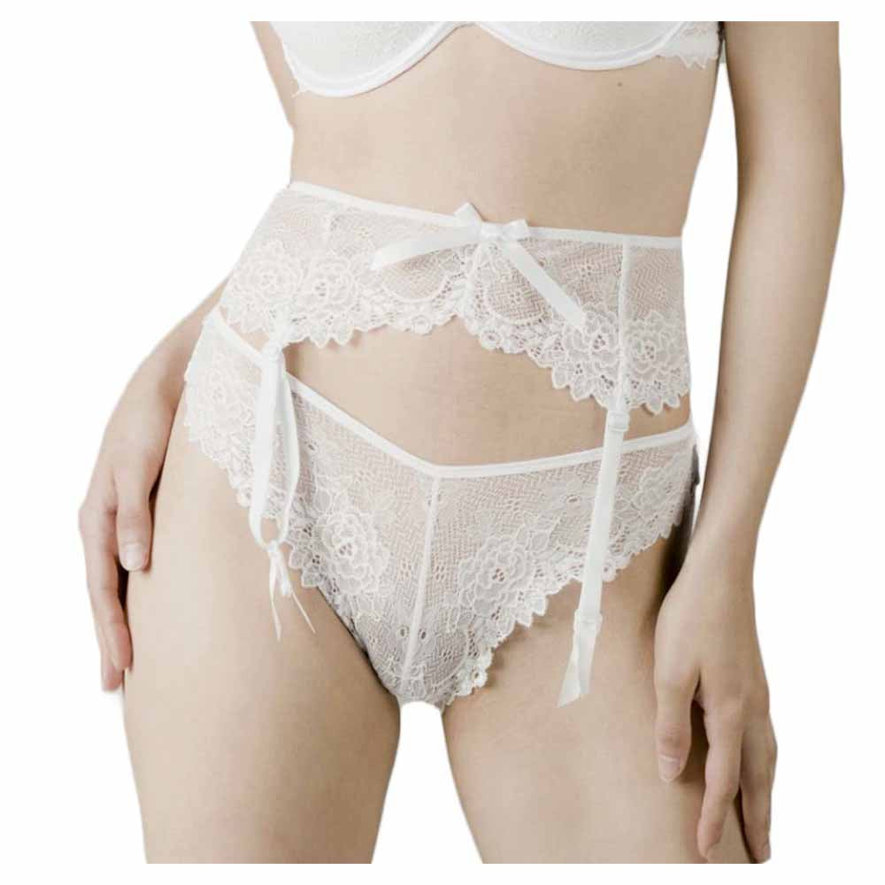 Valege Dahalia Porte Jarretelles Dentelle Romantique Sexy Blanc Femme Vue de Face