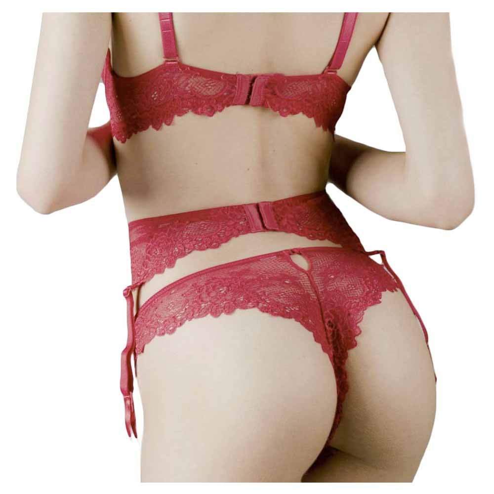 Valege Dahalia Porte Jarretelles Dentelle Romantique Sexy Rouge Femme Vue de Dos