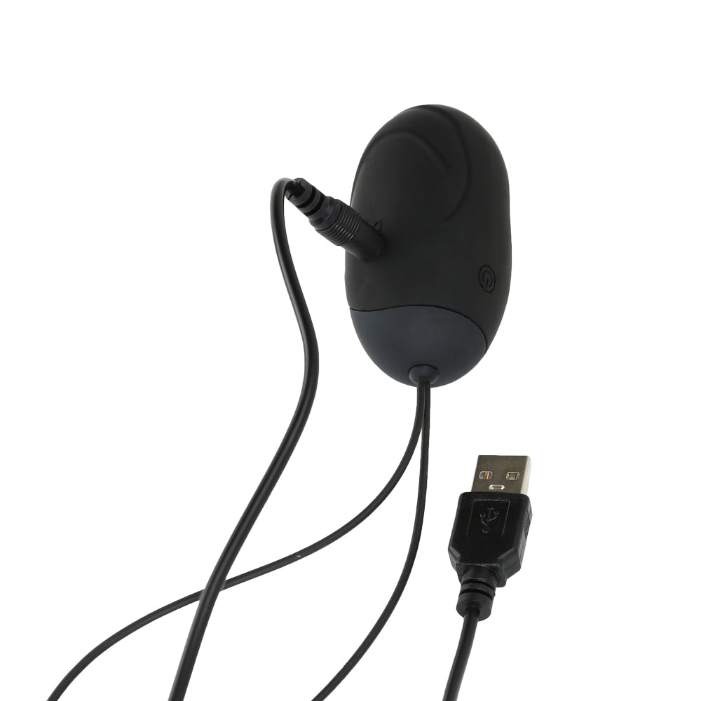 Be Happy Oeuf Vibrant Electrostimulation Voltage Télécommandé Silicone Noir Vue de DOs avec Chargeur