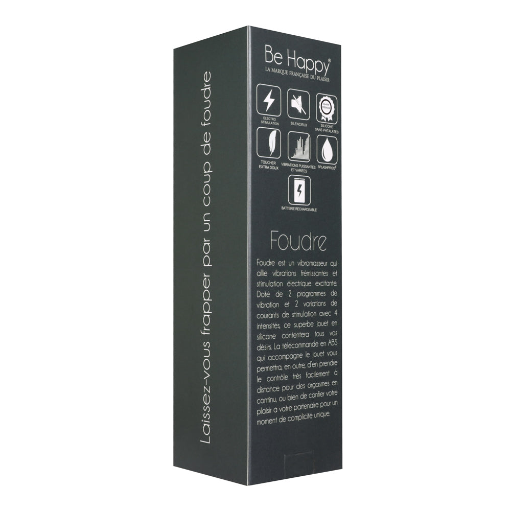 Be Happy Vibromasseur Electrostimulation Réaliste Nervuré Silicone Noir Packaging Vue de Dos