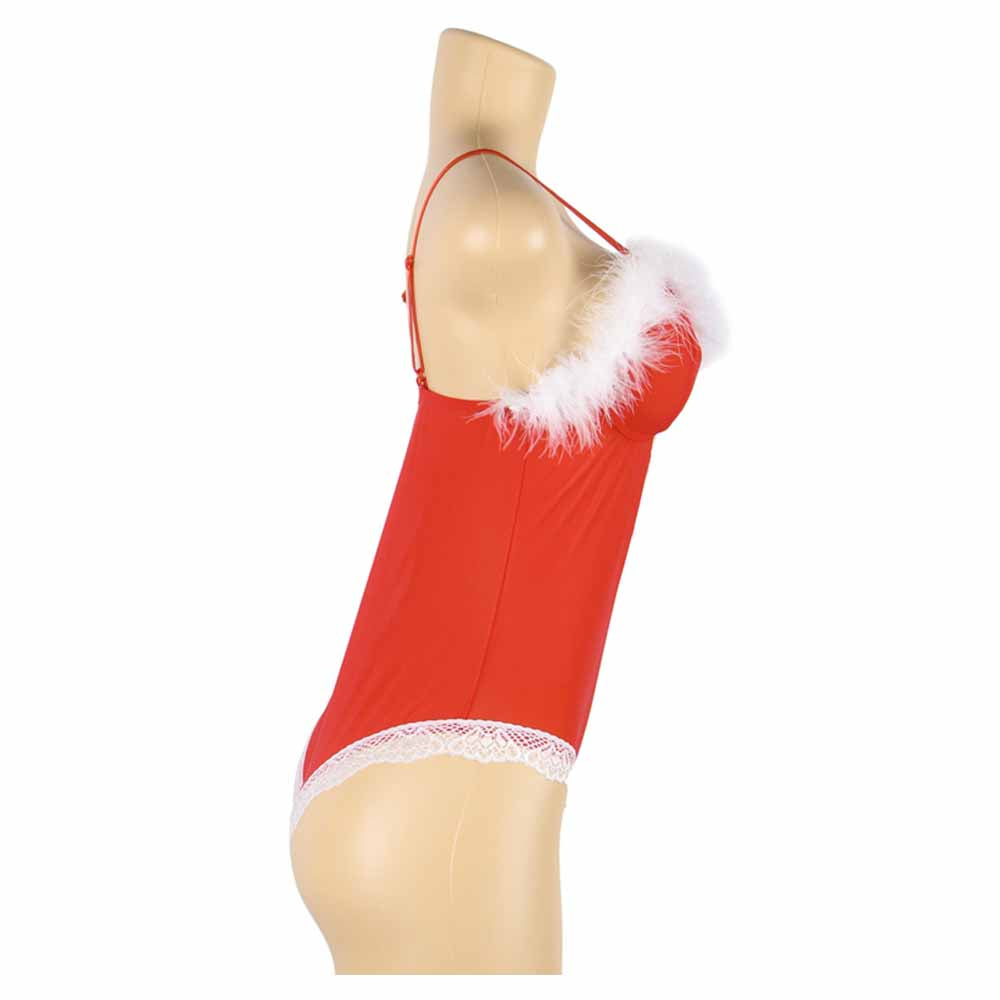 Sensual Lingerie Body Christmas Dream Mère Noël Rouge Blanc Fourrure Dentelle Femme Vue de Profil