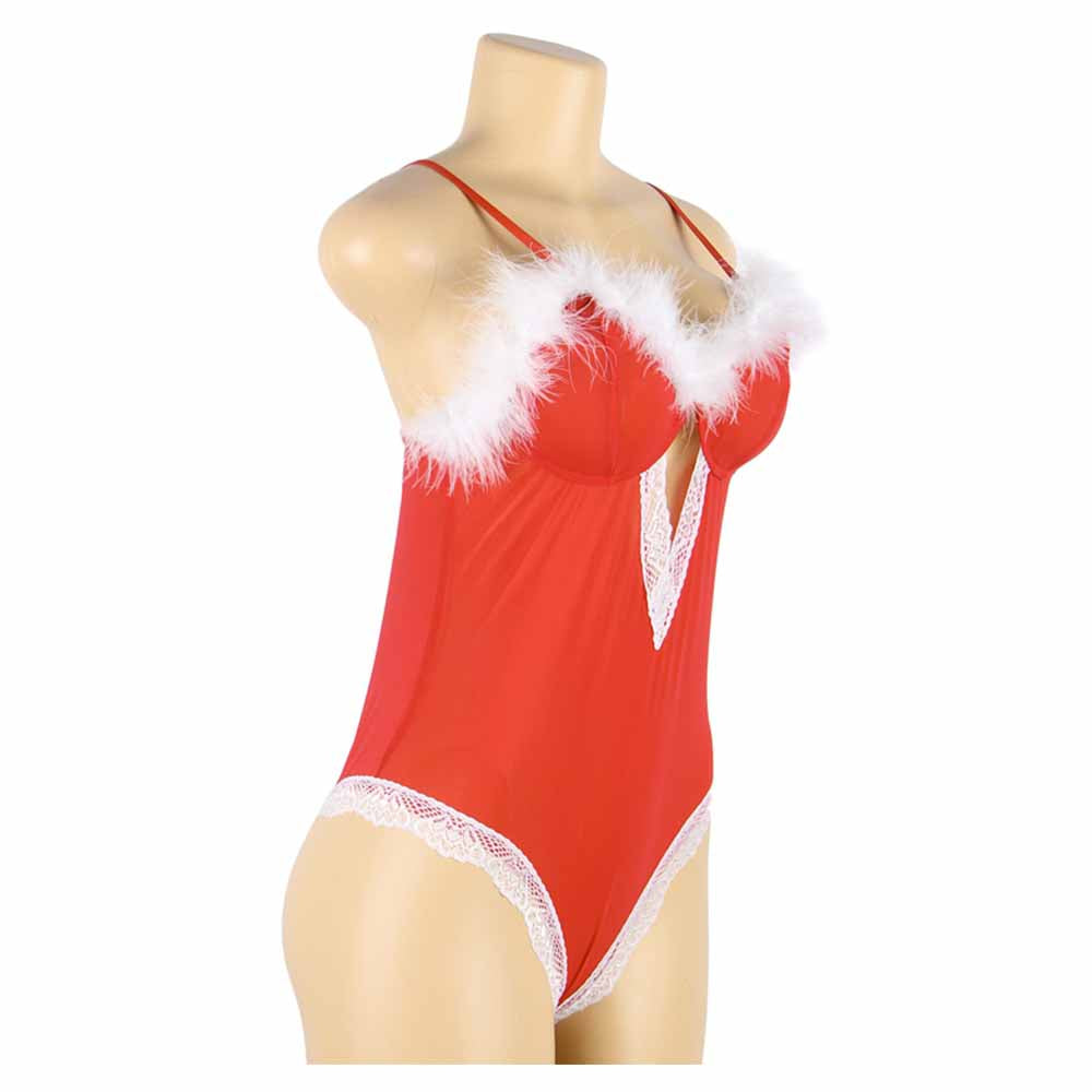Sensual Lingerie Body Christmas Dream Mère Noël Rouge Blanc Fourrure Dentelle Mannequin Vue de Côté