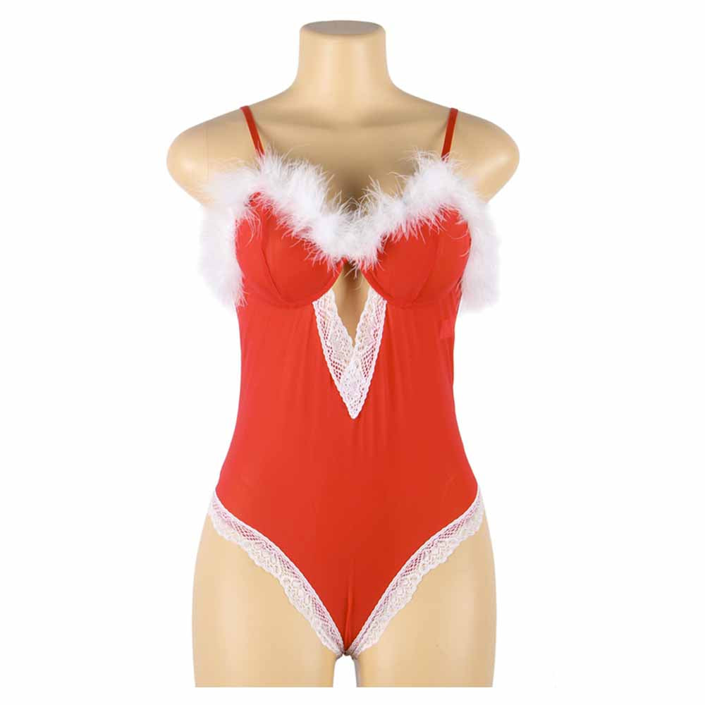 Sensual Lingerie Body Christmas Dream Mère Noël Rouge Blanc Fourrure Dentelle Mannequin Vue de Face