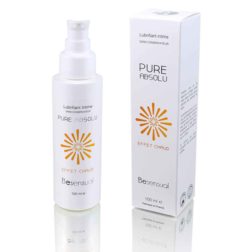 Be Sensual Cosmétiques Lubrifiant à base d'eau Effet Chaud Packaging et Flacon Vue de Face fond Blanc