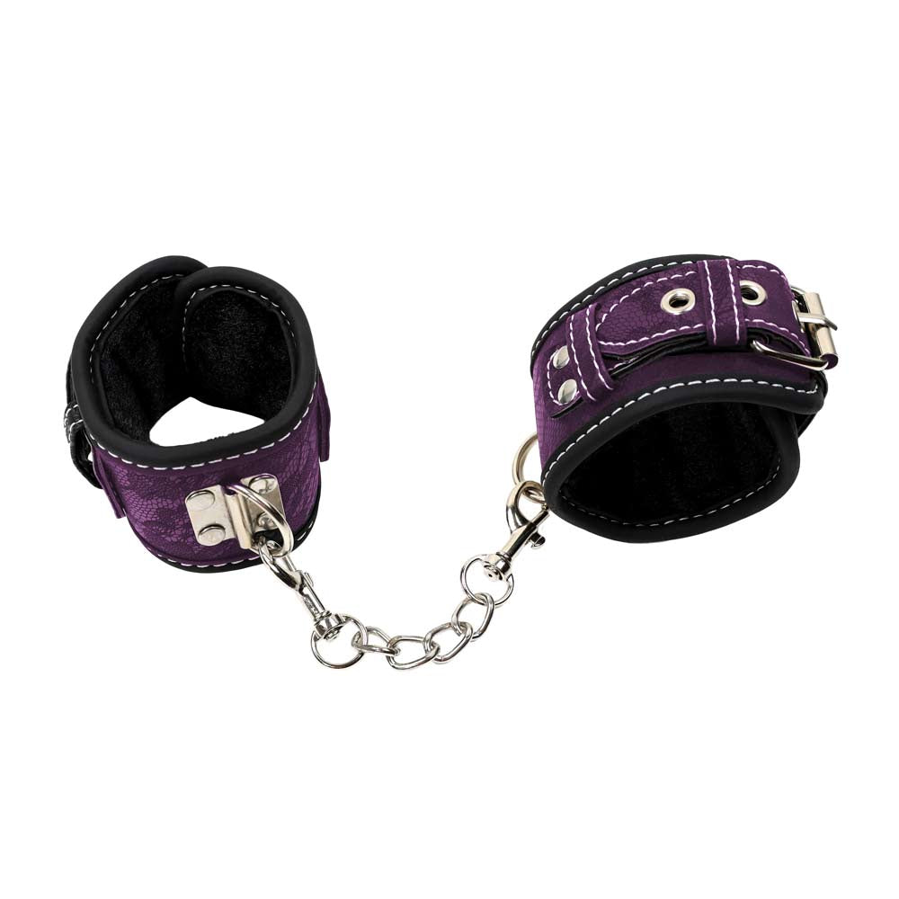 Be Bondage Coffret Fetish Kit Complet BDSM Soft Violet 9 accessoires Entraves Chevilles Vue de Face