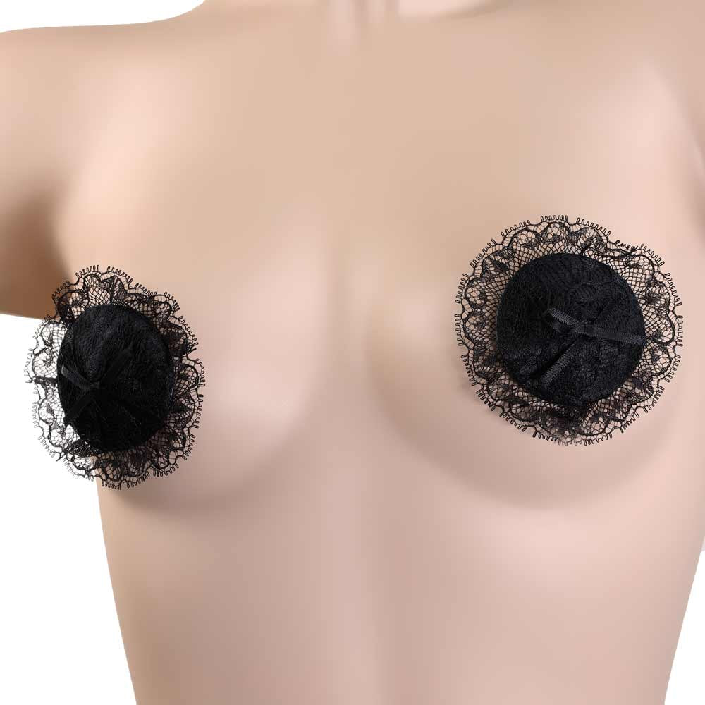 Be Bondage Nippies Cache tétons Dentelle Noire Vue de Face sur Mannequin