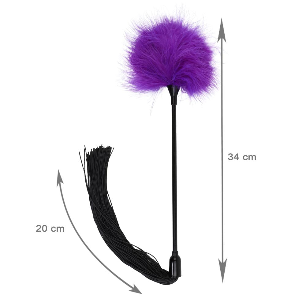 Be Bondage Plumeau Fouet 2 en 1 Caresses Fessées Violet Vue de Face avec Mesures